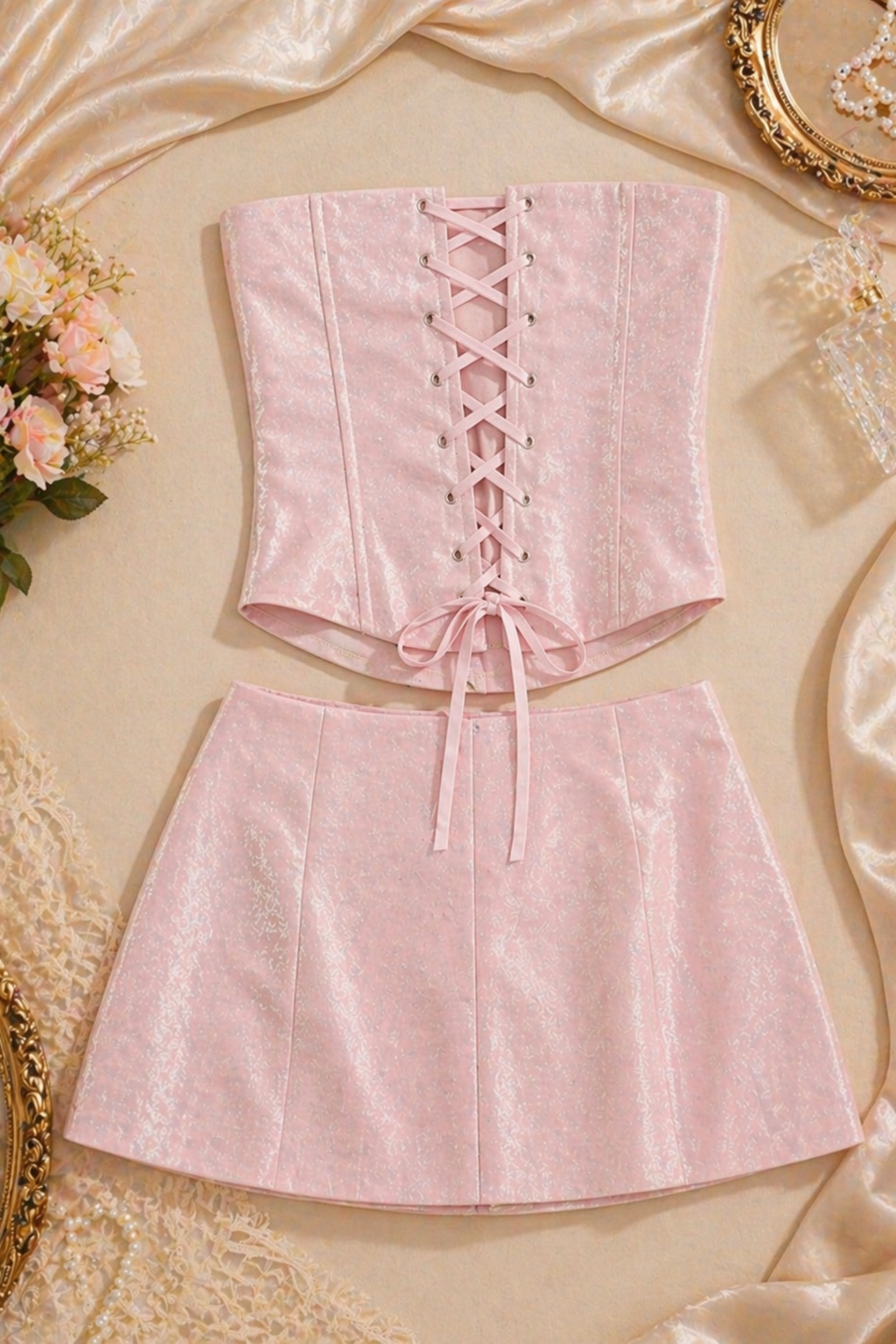 Soft Glam Sexy Pink Bandeau Top & Bodycon Mini Skirt Coord-Set