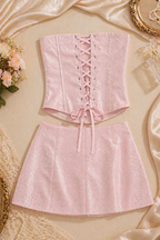 Soft Glam Sexy Pink Bandeau Top & Bodycon Mini Skirt Coord-Set