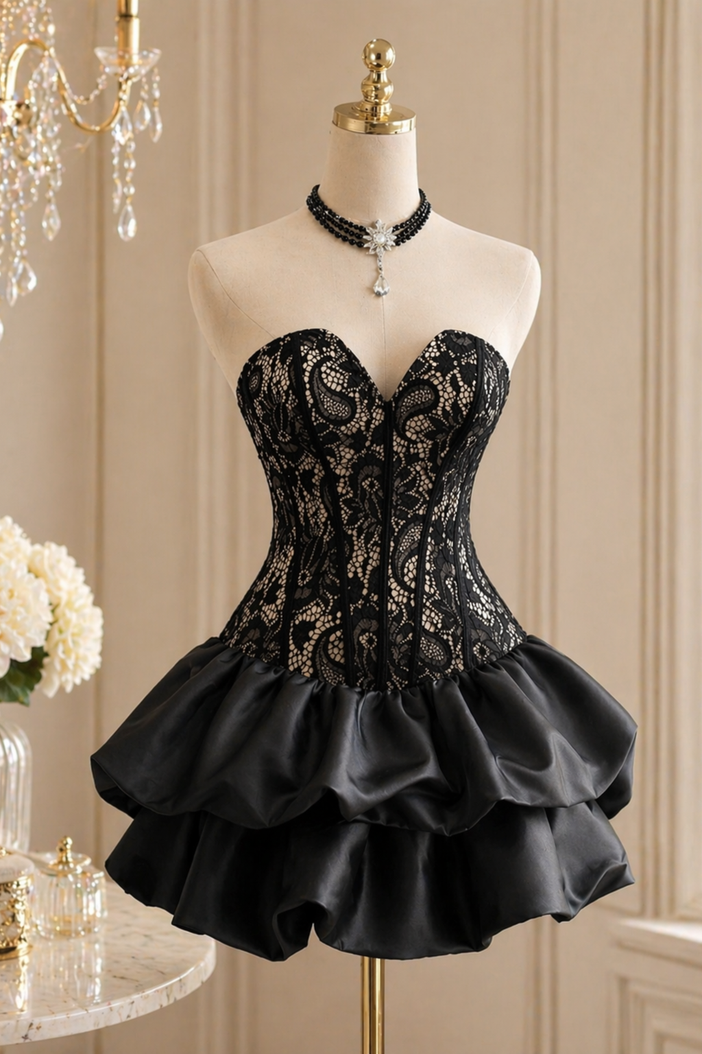 Obsidian Midnight Muse Lace Corset Cocktail Dress