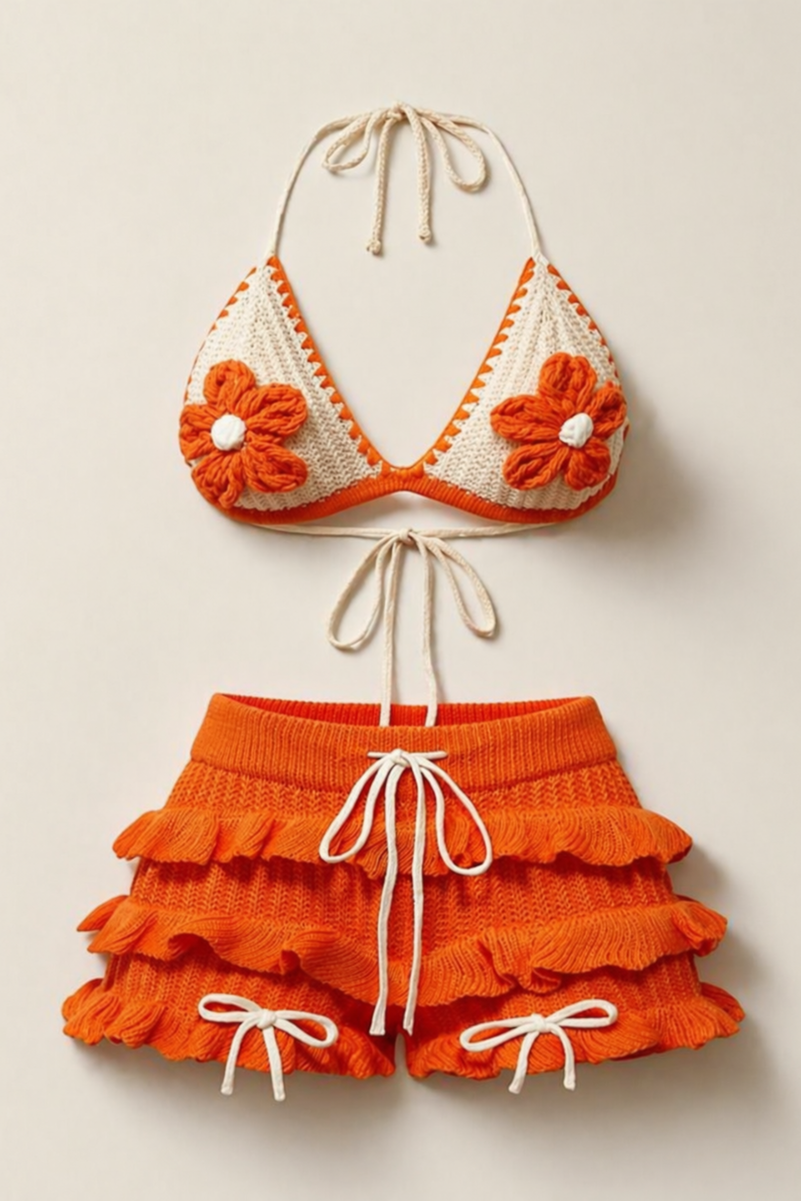 Sweet Tangerine Y2K Crochet Beach – Women’s Knit Summer Coord-Set