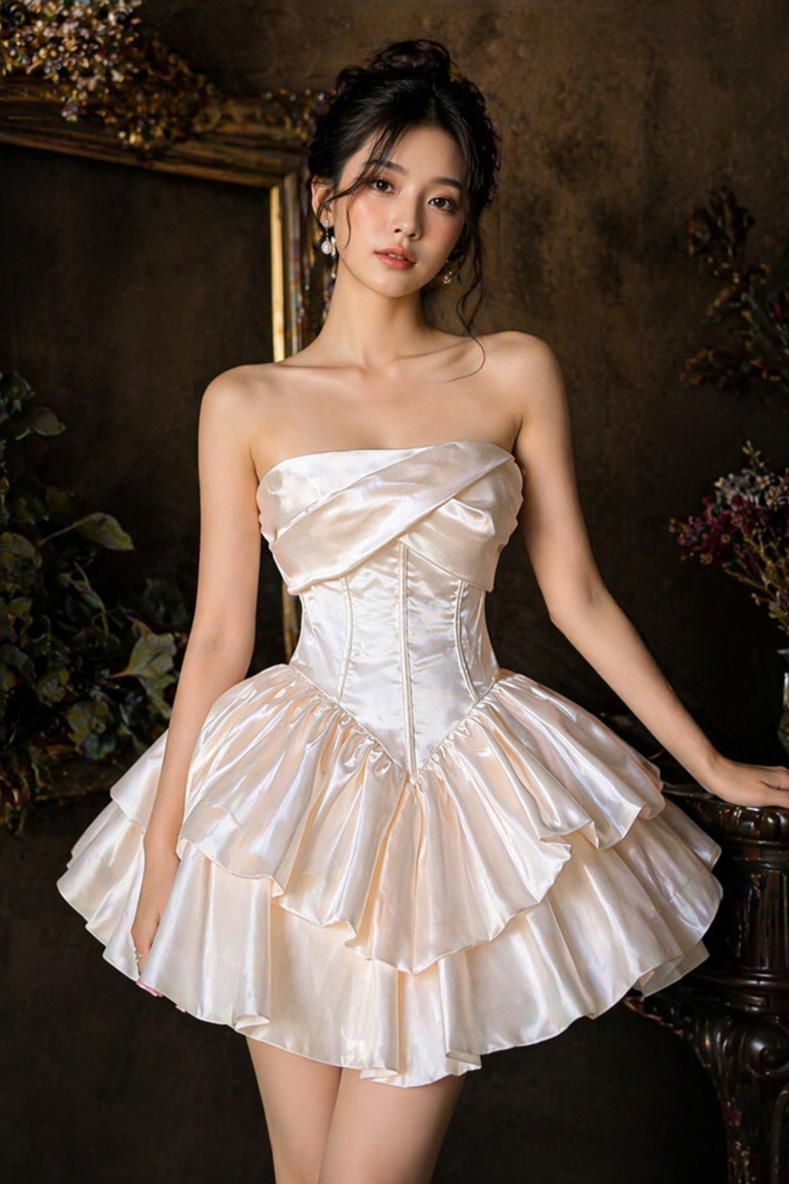 Fairytale Satin Mini Dress – Elegant Double Tier Princess Dress for Prom & Weddings