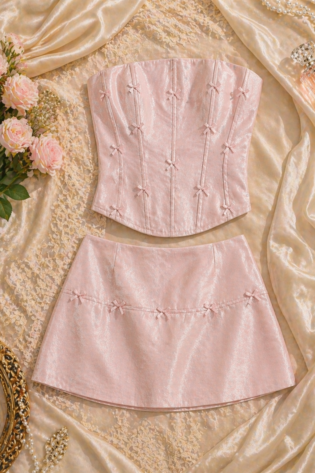Soft Glam Sexy Pink Bandeau Top & Bodycon Mini Skirt Coord-Set