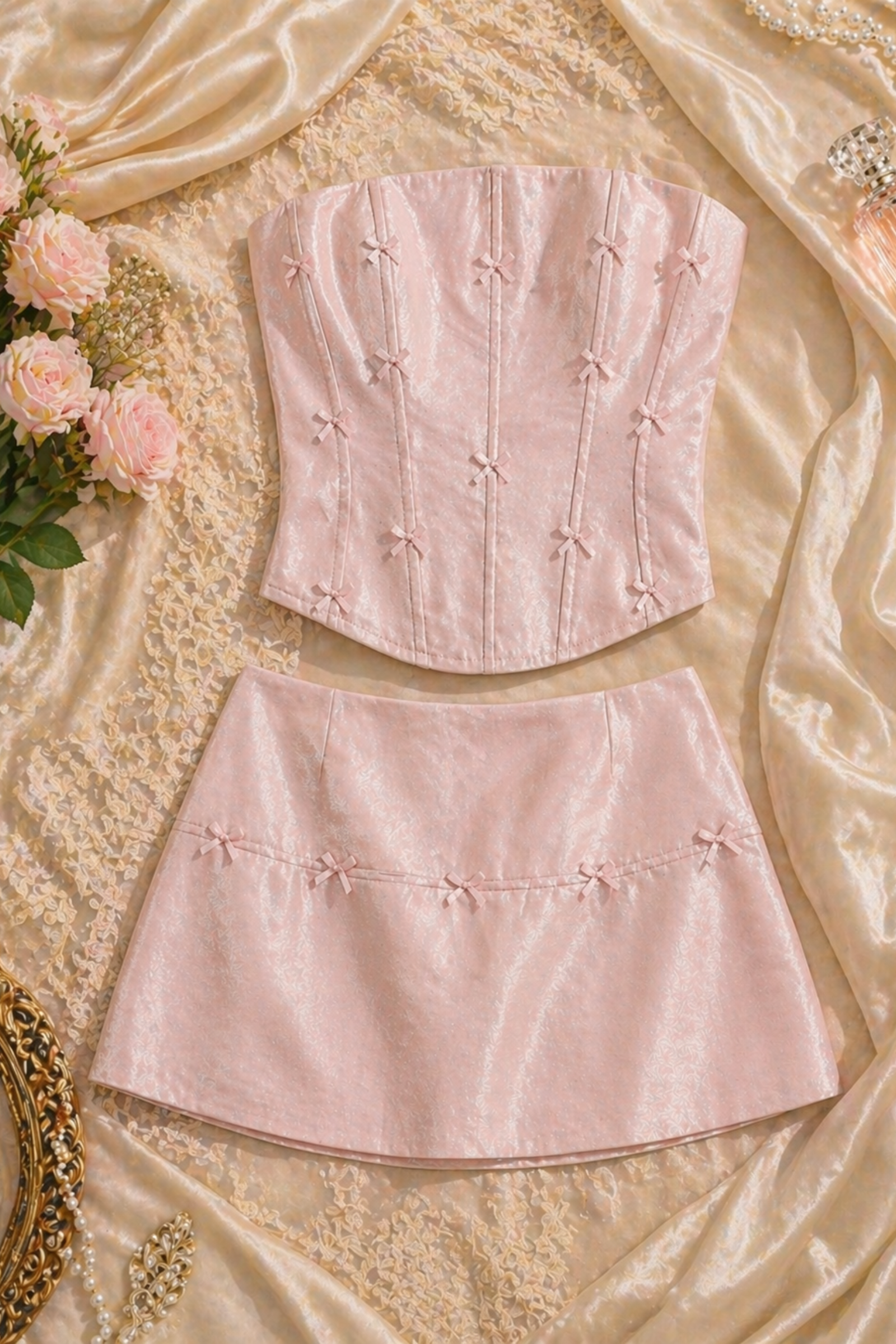 Soft Glam Sexy Pink Bandeau Top & Bodycon Mini Skirt Coord-Set