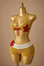 Sunshine Muse Yellow Floral Bikini & Shorts Set – Slim, Sexy Summer Vacation Outfit
