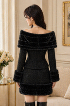 Phantom Black Tweed Off-Shoulder Two-Piece Chic Set