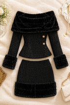 Phantom Black Tweed Off-Shoulder Two-Piece Chic Set