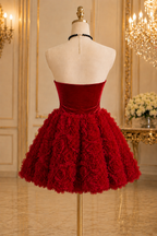 Crimson Red Corset Mini Dress with Rose Detail – Mini Party & Evening Dress