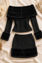 Phantom Black Tweed Off-Shoulder Two-Piece Chic Set