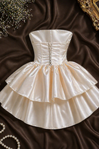 Fairytale Satin Mini Dress – Elegant Double Tier Princess Dress for Prom & Weddings