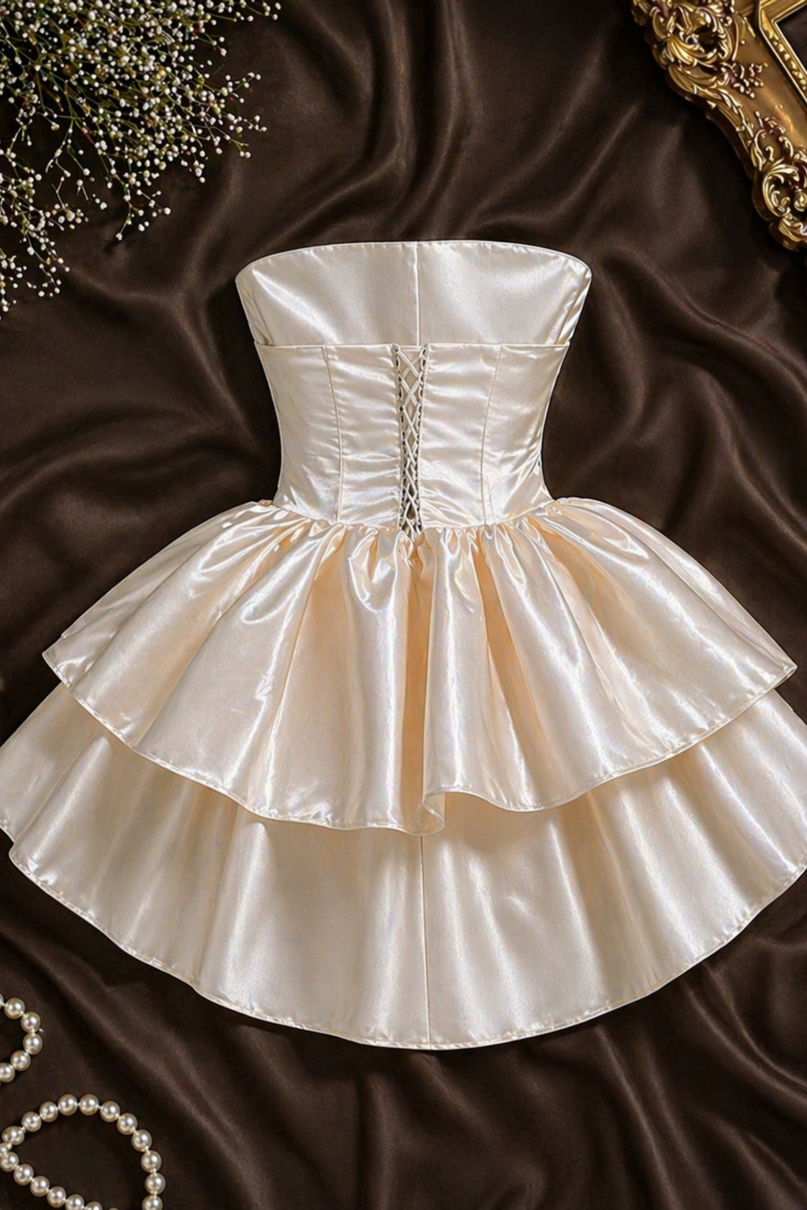 Fairytale Satin Mini Dress – Elegant Double Tier Princess Dress for Prom & Weddings