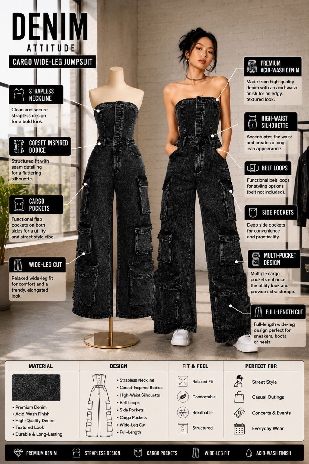 Éclipse Cargo Denim Jumpsuit