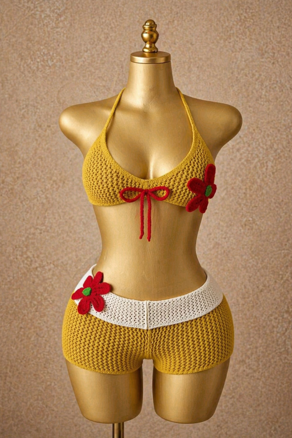 Sunshine Muse Yellow Floral Bikini & Shorts Set – Slim, Sexy Summer Vacation Outfit