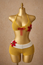 Sunshine Muse Yellow Floral Bikini & Shorts Set – Slim, Sexy Summer Vacation Outfit