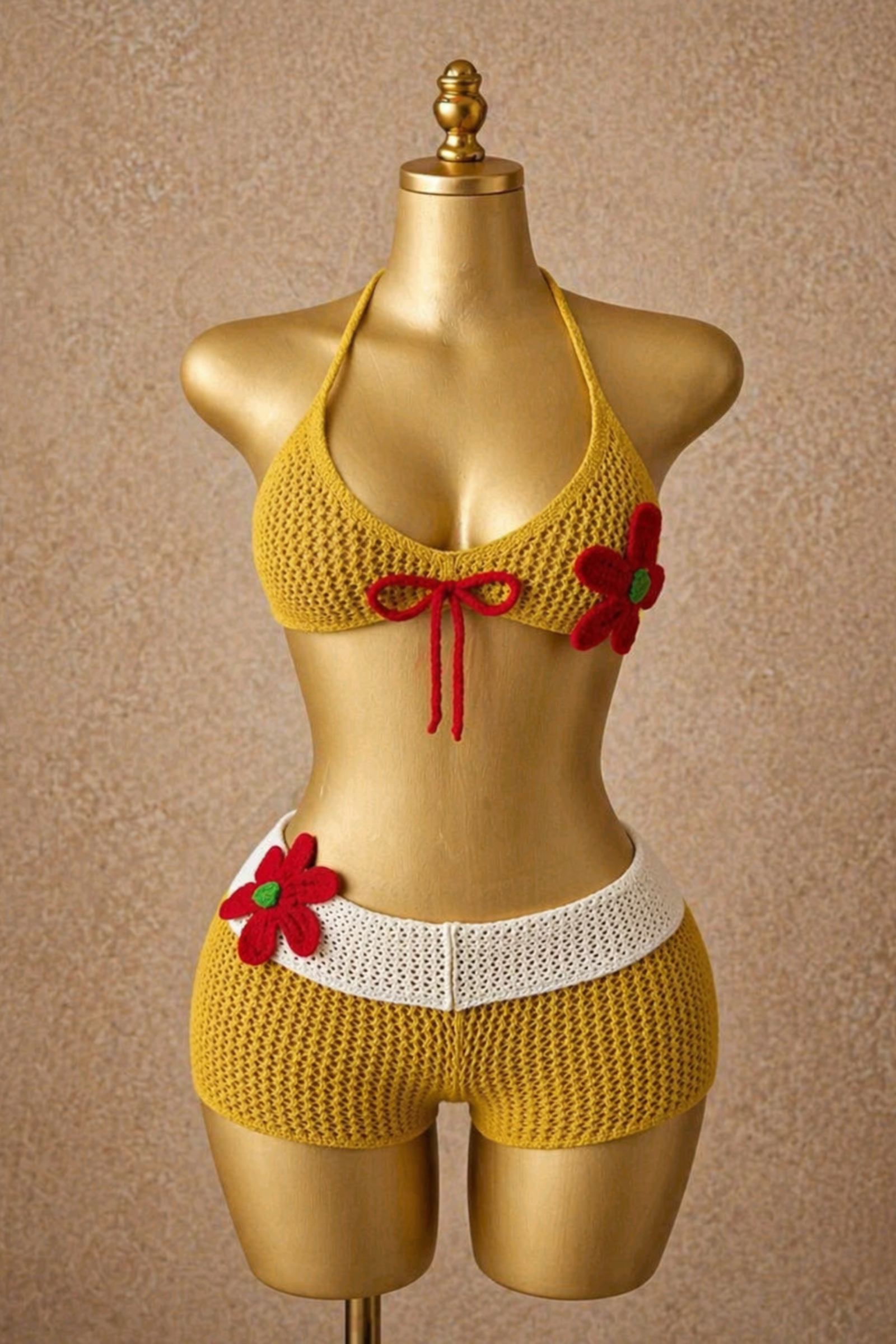 Sunshine Muse Yellow Floral Bikini & Shorts Set – Slim, Sexy Summer Vacation Outfit