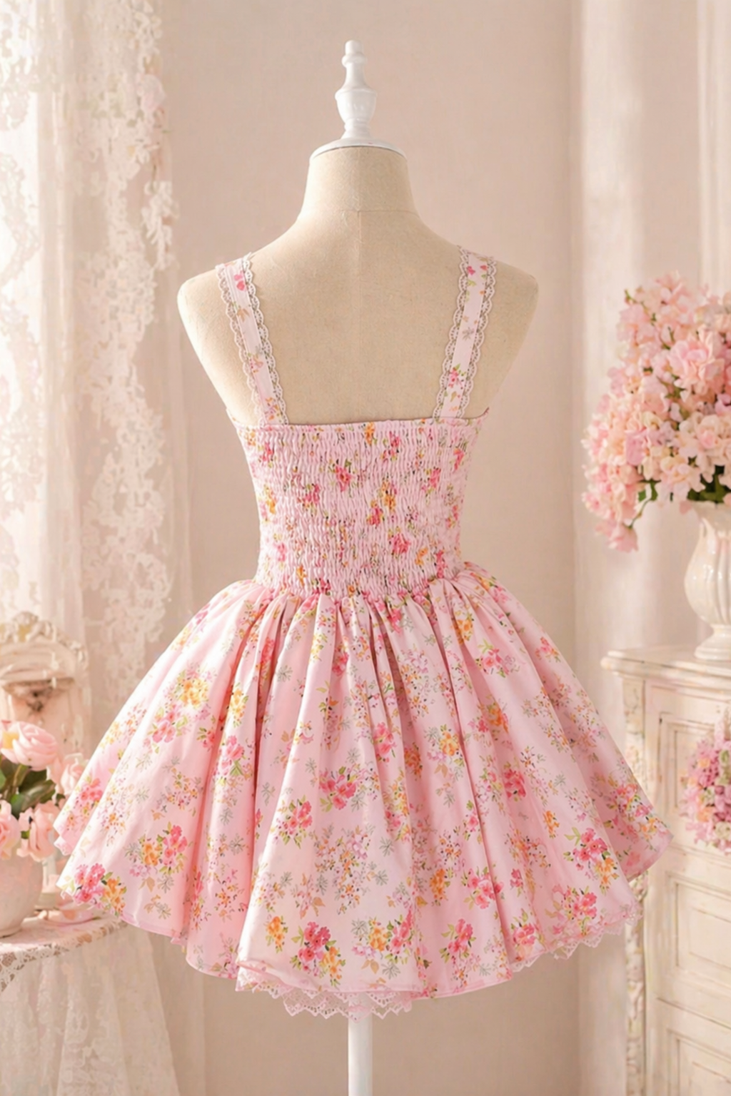 Pink Amour Sweet Girl Floral Pleated Fit & Flare Dress