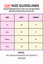 Elegant Midnight Denim Tube Top and High-Waist Mini Skirt Metal Button Coord-Set
