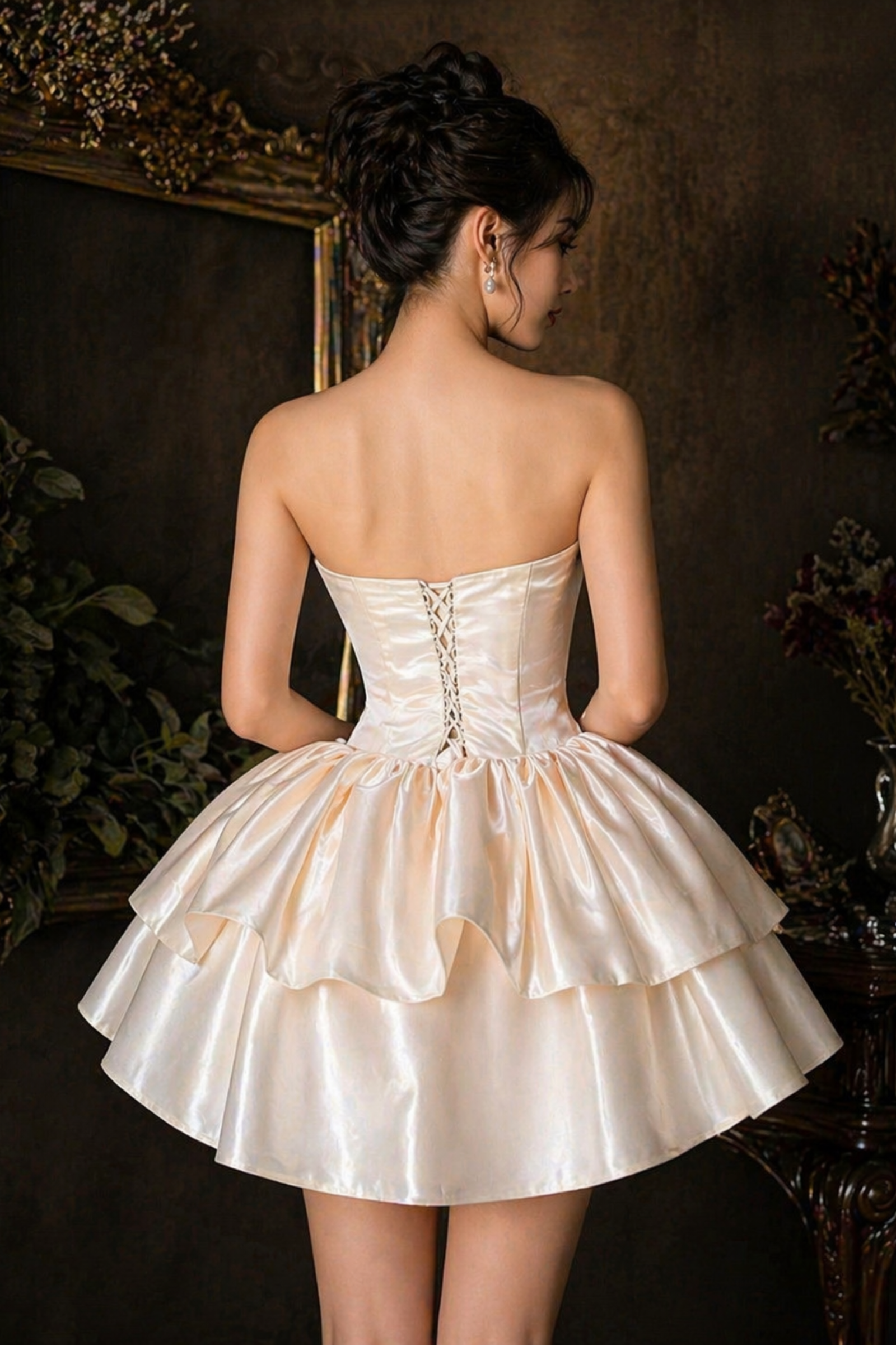 Fairytale Satin Mini Dress – Elegant Double Tier Princess Dress for Prom & Weddings