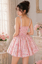 Pink Amour Sweet Girl Floral Pleated Fit & Flare Dress