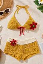 Sunshine Muse Yellow Floral Bikini & Shorts Set – Slim, Sexy Summer Vacation Outfit