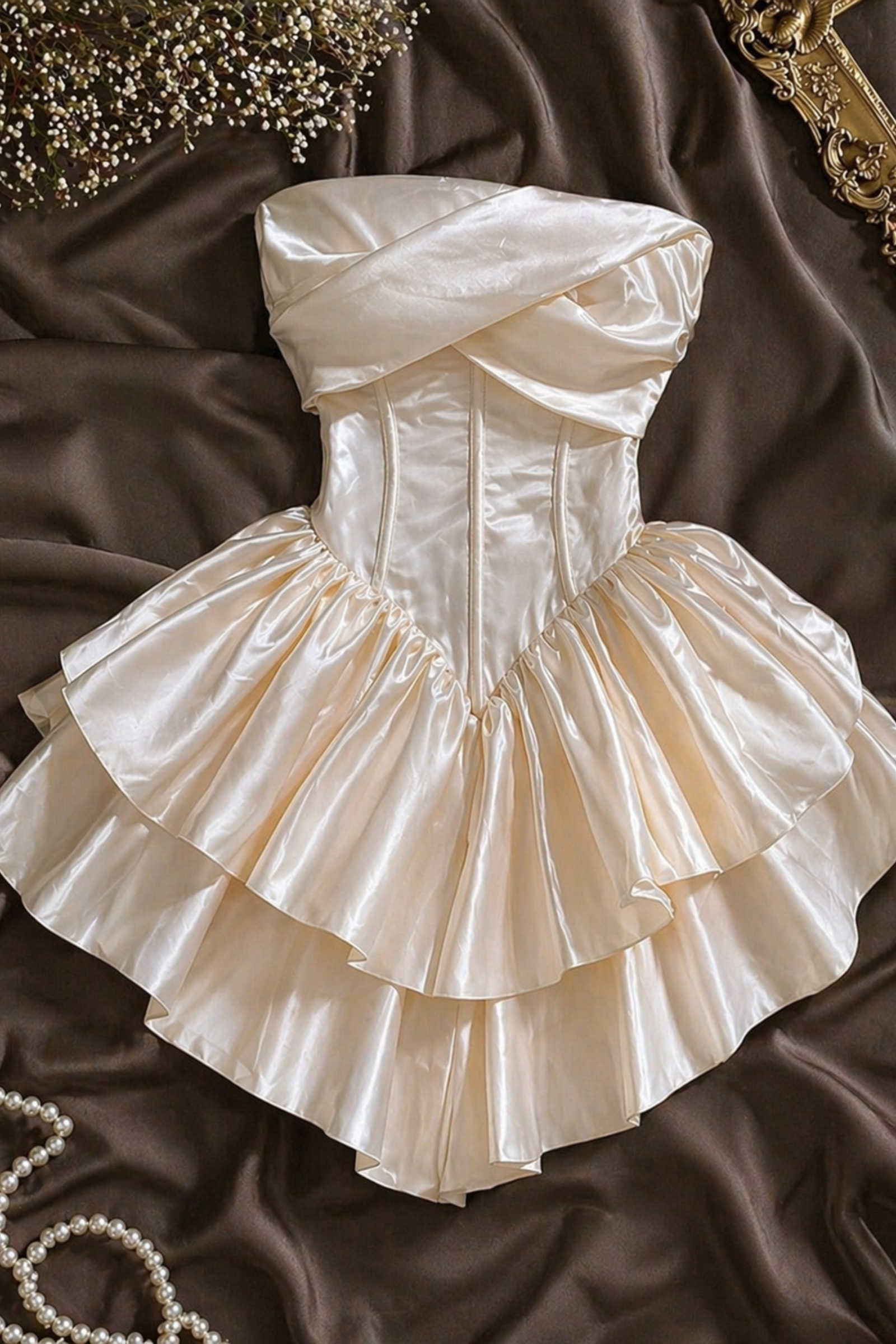 Fairytale Satin Mini Dress – Elegant Double Tier Princess Dress for Prom & Weddings