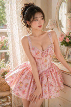Pink Amour Sweet Girl Floral Pleated Fit & Flare Dress